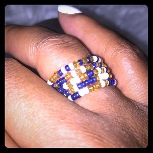 Finger Beads: Adjustable Beaded Ring *Blue, Gold & White